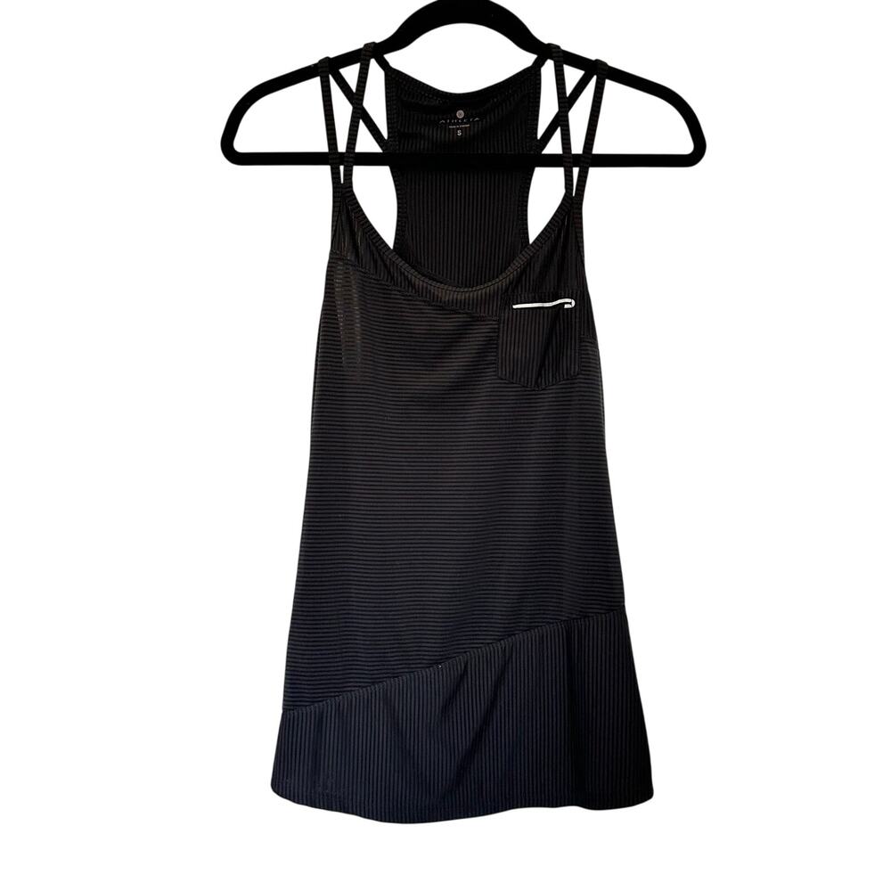 Athleta (S) Speedsetter Black Monochrome Stripes Racerback Tank Top Lightweight